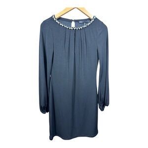 White House Black Market Pearl and Rhinestone Neckline Black Cocktail Dress